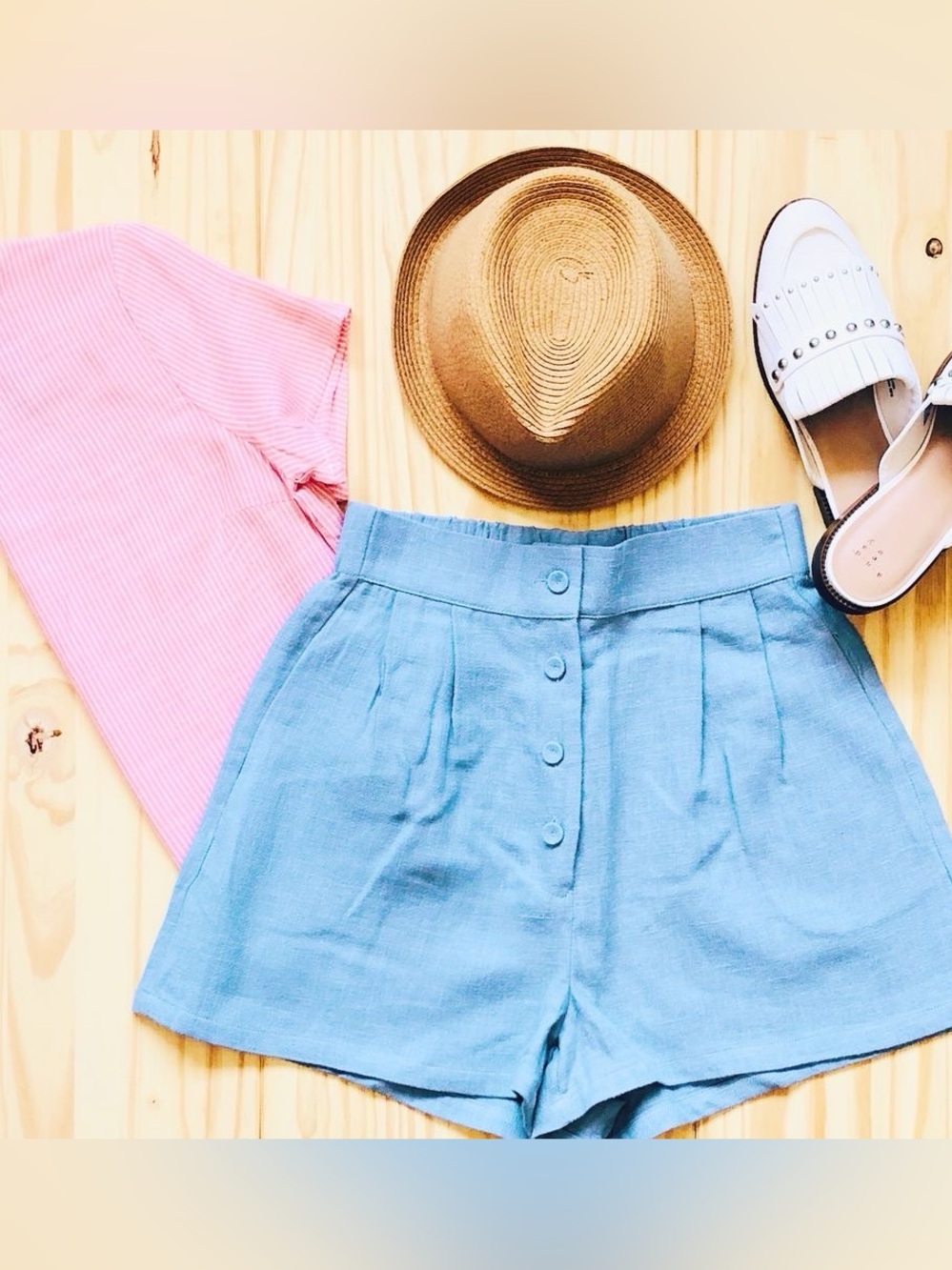 The Vintage Shop High Waist Blue Shorts - Picture 5 of 9